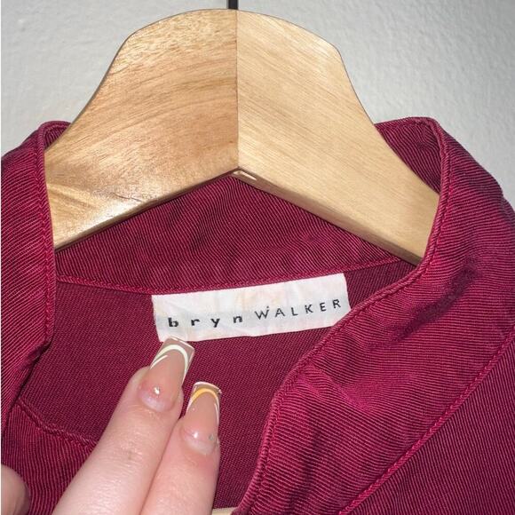 Bryn Walker Long Sleeve Button Up Blouse Dark Burgundy Size Medium Boxy Pockets - Picture 2 of 7